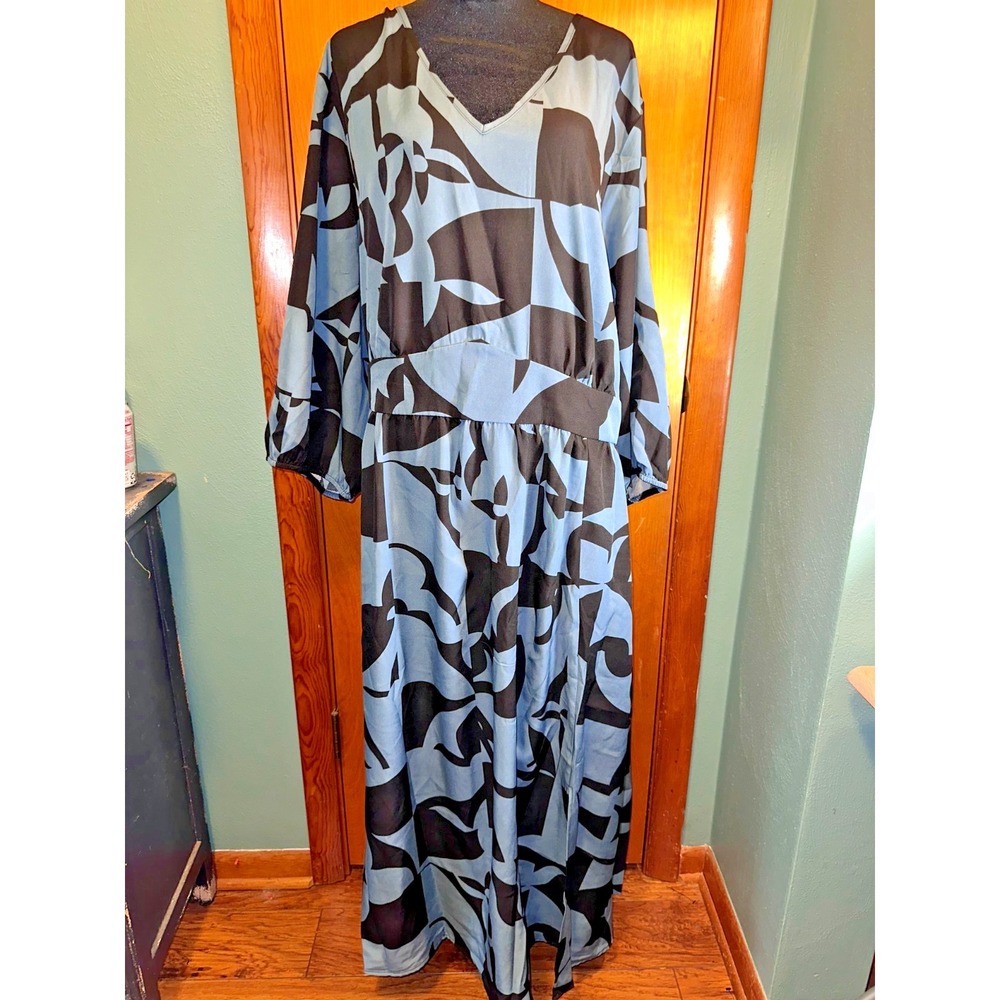 Bloomchic‎ Blue & Black Boho Geometric Print Maxi Dress Plus Size 28